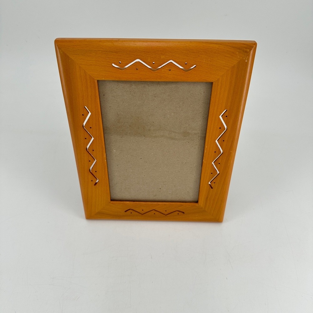 Fetco Handcrafted Wood 5x7 Picture Frame Honey Brown Zigzag Cutout Geometric